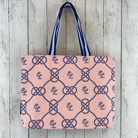 NWT Estée Lauder Pink Nautical Canvas Beach Tote Travel Bag - Picture 2 of 16